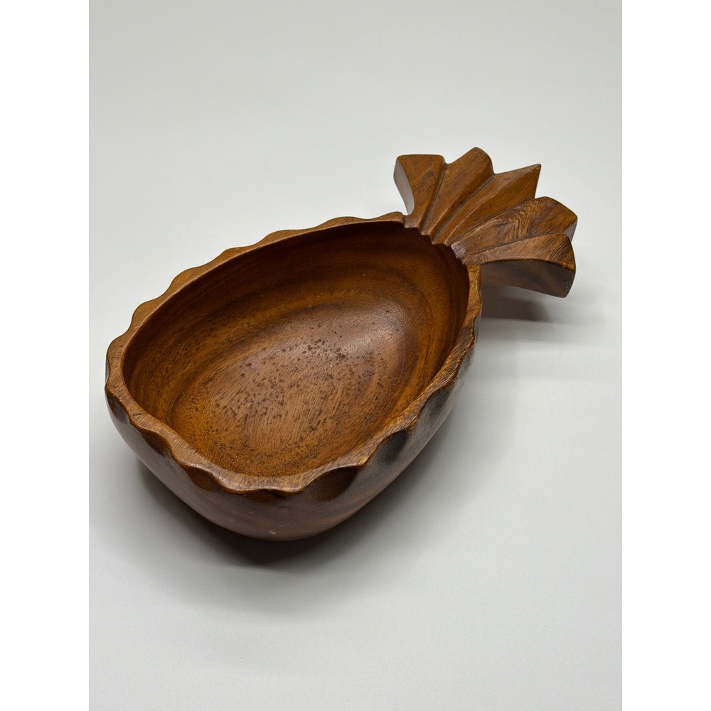 Monkey Pod Wood Pineapple‎ Serving Bowl Hand Carved Vintage Hawaii 12 Inch Dish